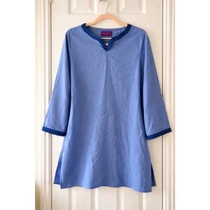 Sana Safinaz Blue Tunic Top Embroidered V Neck Long Sleeve Cotton L